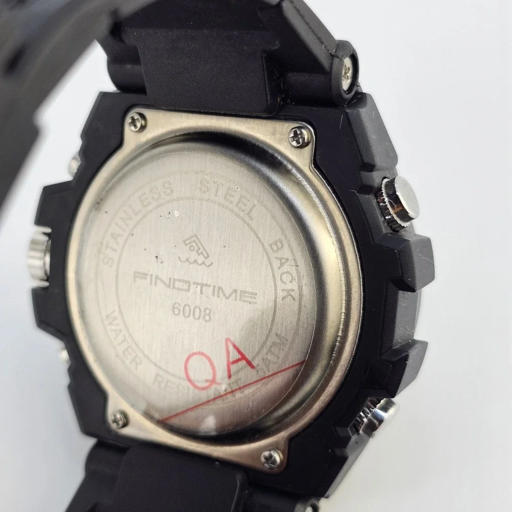 Findtime Men's Analog Digital Sports Watch 45MM Black Plastic Bands New Battery